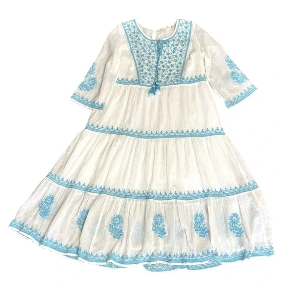 Soft Surroundings Gauzey Juniper Dress Blue White Embroidered Sz Medium Cotton - Picture 11 of 16